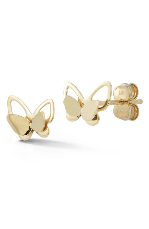 14K Yellow Gold Butterfly Stud Earrings