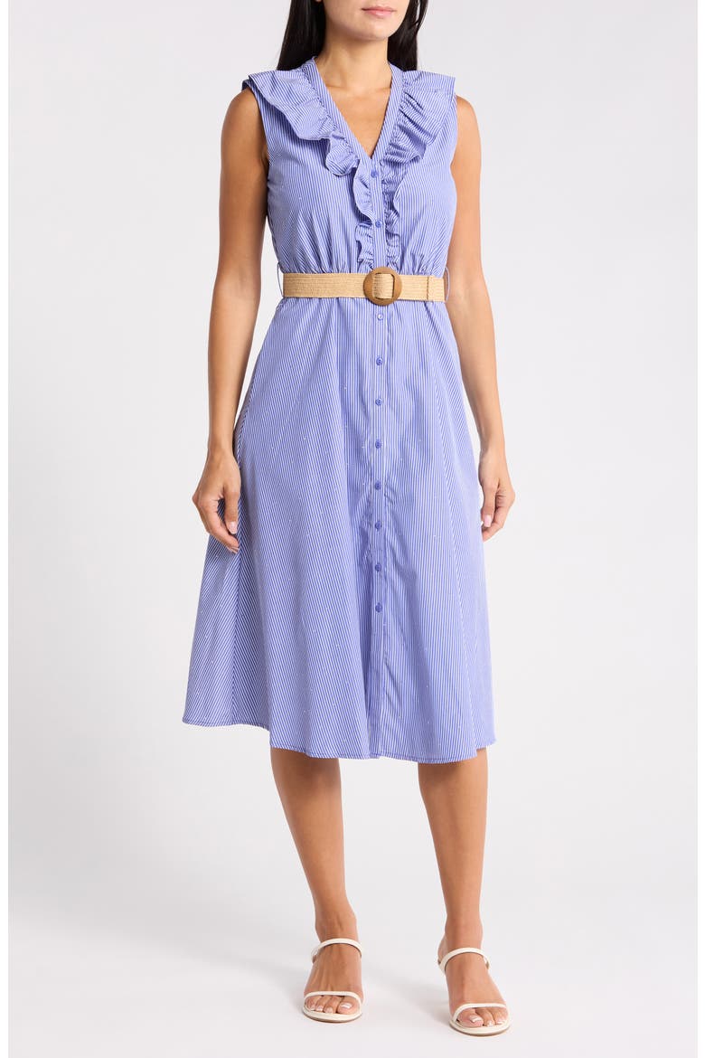 Stripe Rhinestone Detail Sleeveless Cotton Shirtdress, Main, color, COBALT