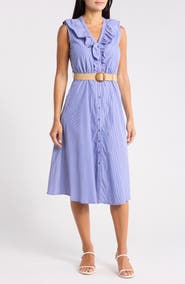 Sam Edelman Stripe Rhinestone Detail Sleeveless Cotton Shirtdress