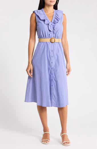 Stripe Rhinestone Detail Sleeveless Cotton Shirtdress