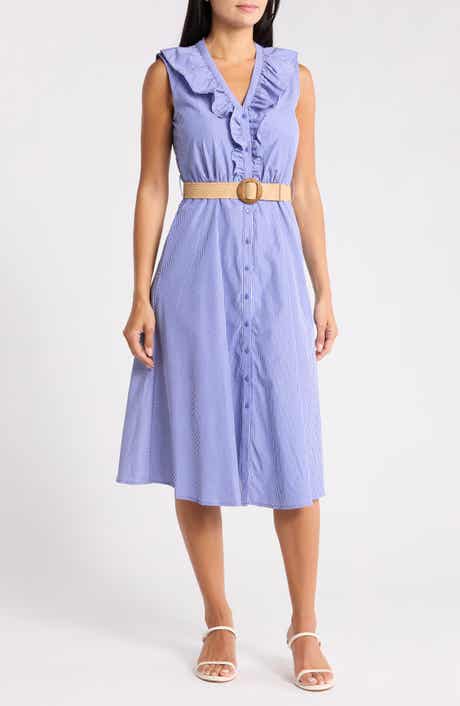 Sam Edelman Stripe Rhinestone Detail Sleeveless Cotton Shirtdress
