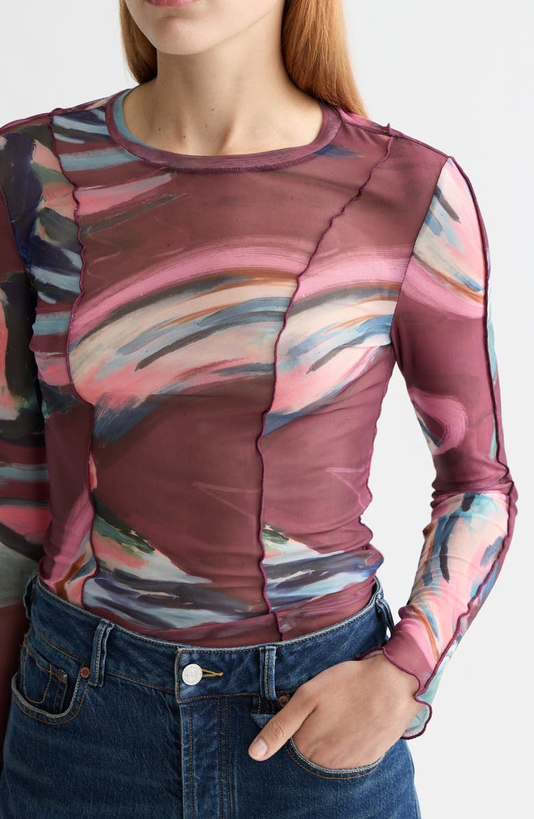 Scotch & Soda Patchwork Print Mesh Top, Alternate, color, Abstract Mountain