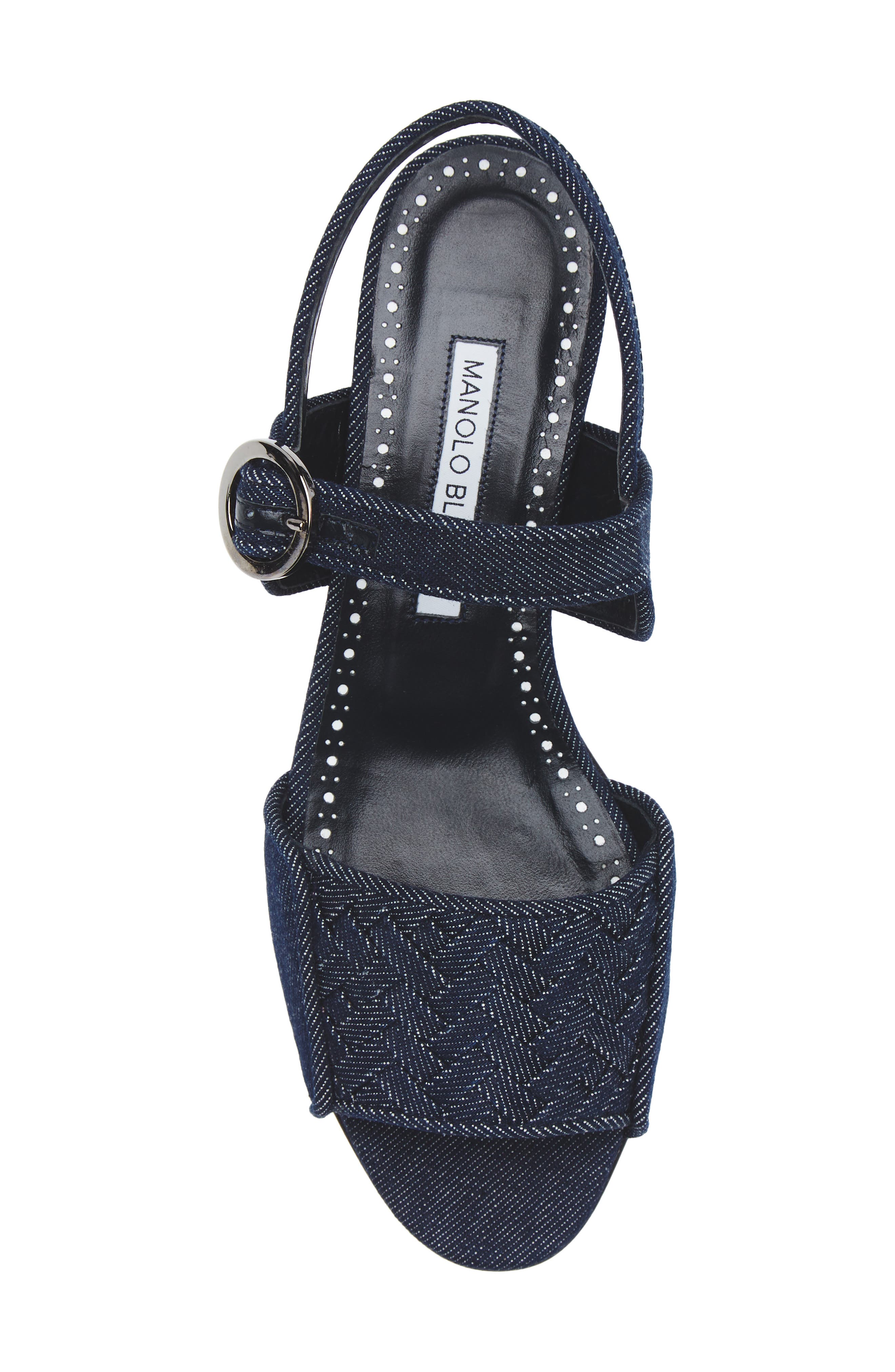 Manolo Blahnik Vibius Block Heel Slingback Sandal, Alternate, color, Dark Blue Chambray