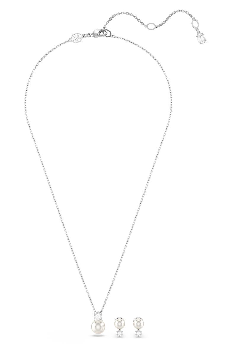Matrix Crystal Pearl Necklace & Stud Earrings Set, Alternate, color, WHITE