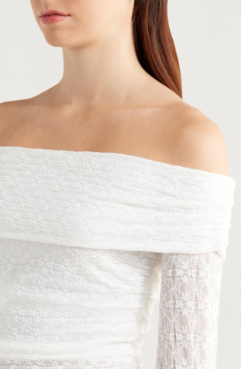 All in Favor Lace Side Ruched Off the Shoulder Top, Alternate, color,