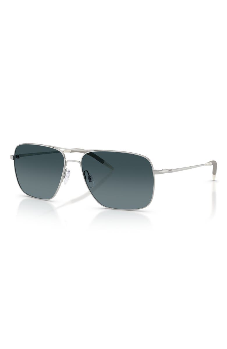 Oliver Peoples Clifton 58mm Polarized Gradient Rectangular Sunglasses, Alternate, color, Silver / Blue Gradient Polar
