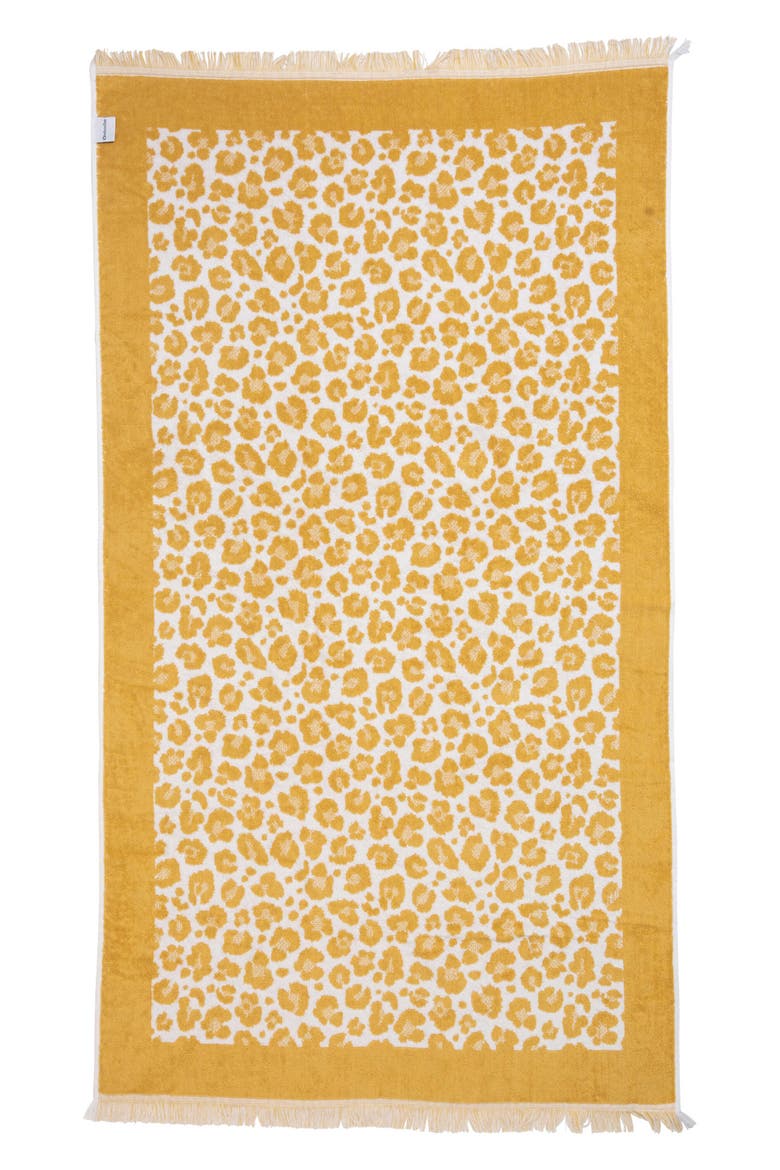 Leopard Print Organic Cotton Full Terry Turkish Towel, Main, color, Golden Honey