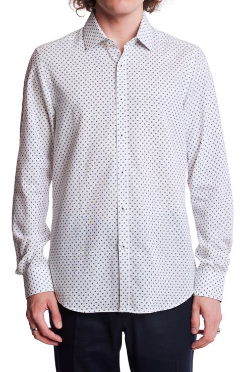 Samuel Dot Print Linen Blend Dress Shirt