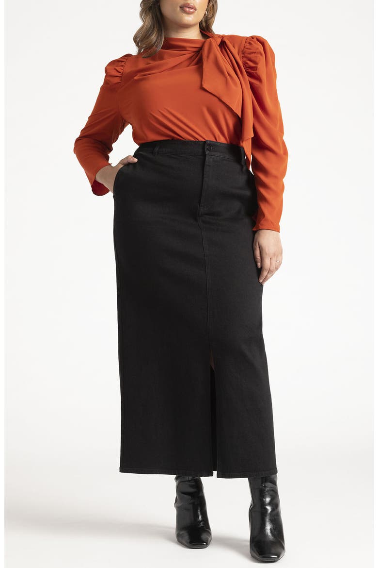 Puff Sleeve Tie Neck Stretch Crepe Blouse, Alternate, color, BURNT ORANGE