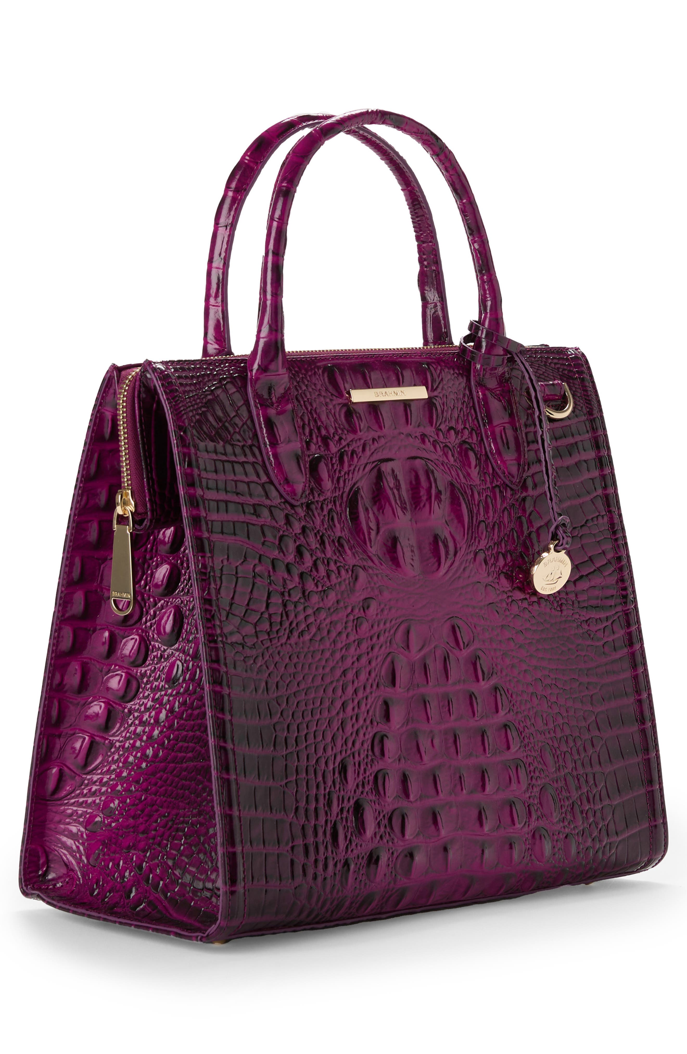 Caroline Croc Embossed Leather Satchel, Alternate, color, SUGAR PLUM