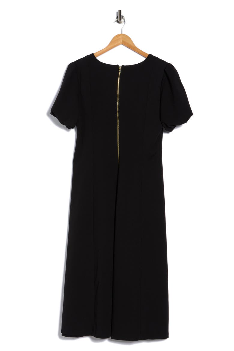 Puff Sleeve Fit & Flare Midi Dress, Alternate, color, BLACK