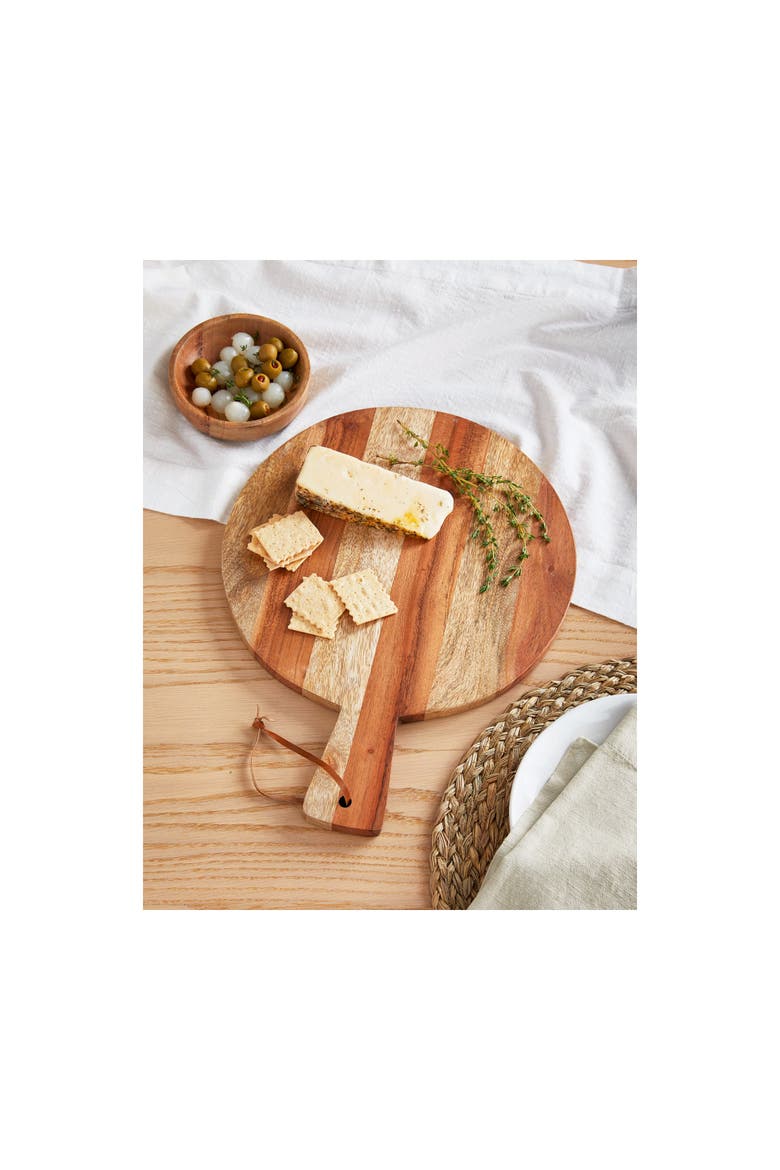 Two Tone Round Serving Board Natural Wood Everyday Use, Alternate, color, Beige