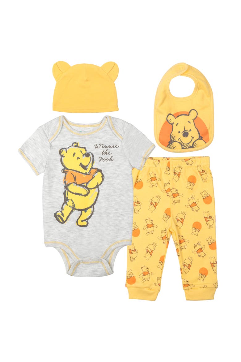 Winnie the Pooh 4-Piece Bodysuit and Pants Set, Main, color, Pooh Oatmeal Yellow