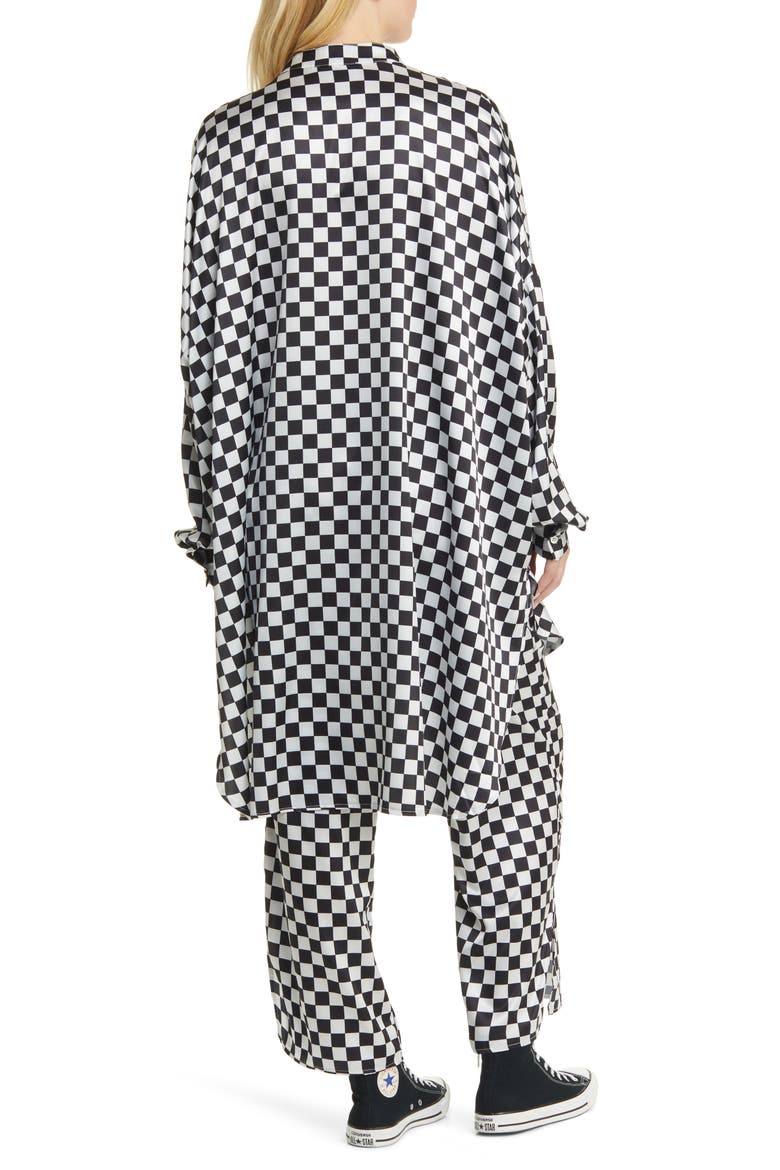 Checkerboard Button-Up Satin Shirt & Pants Set, Alternate, color, CHECKERBOARD