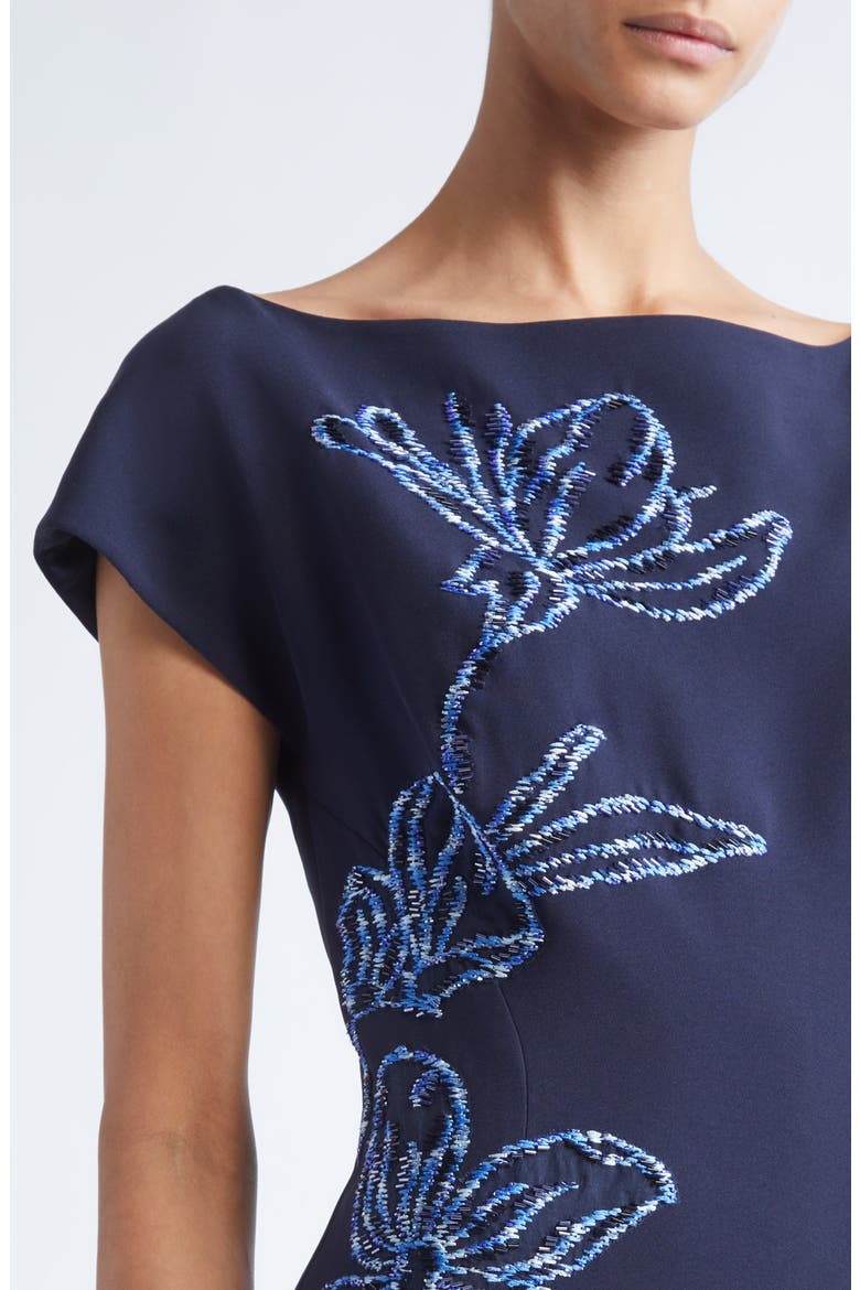 Ikat Floral Embroidered Stretch Crepe Gown, Alternate, color, NAVY/ BLUE