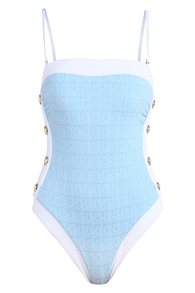 Tory Colorblock One-Piece Swimsuit, Alternate, color, POWDER BLUE
