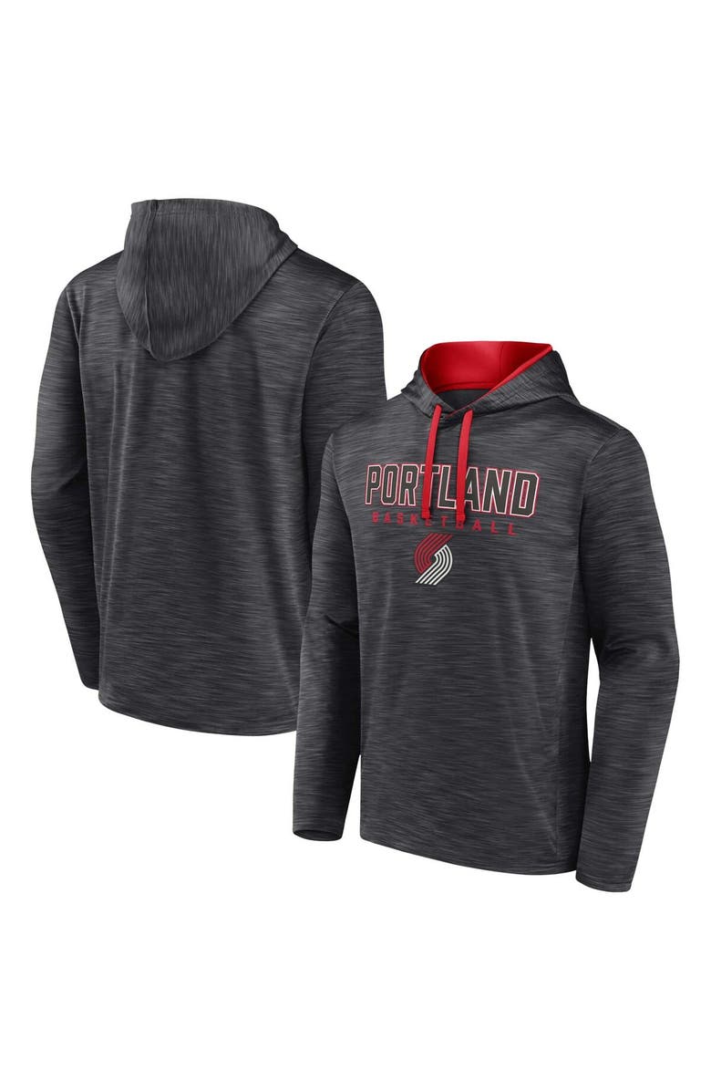 FANATICS Men's Fanatics Branded Heather Charcoal Portland Trail Blazers Fast Break Pullover Hoodie, Main, color, 