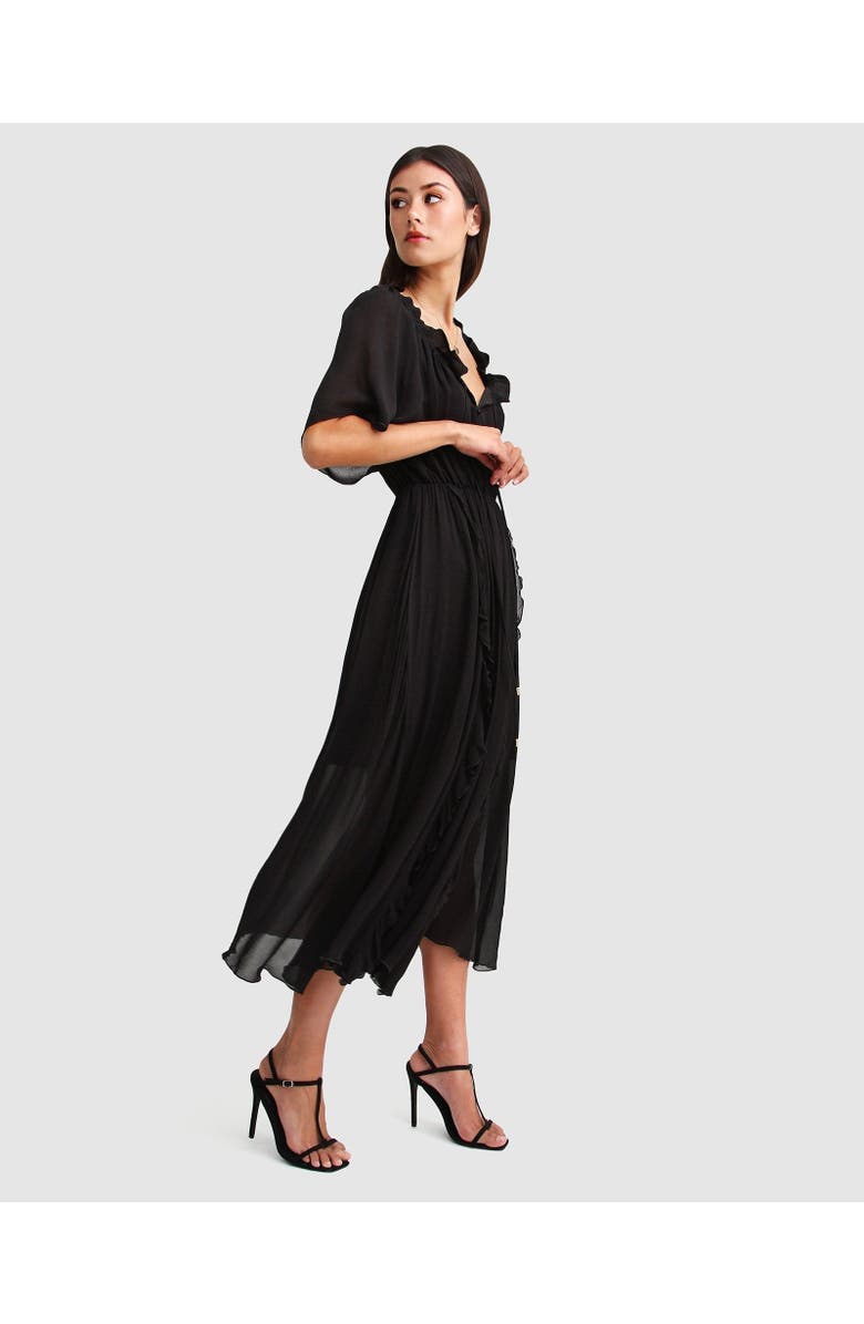 Belle & Bloom Amour Amour Ruffled Midi Dress, Alternate, color, Black