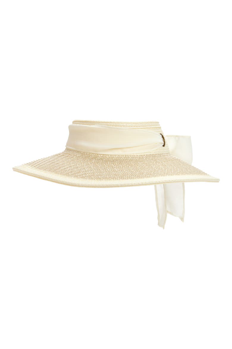 Chiffon Tie Woven Straw Visor, Main, color, IVORY COMBO