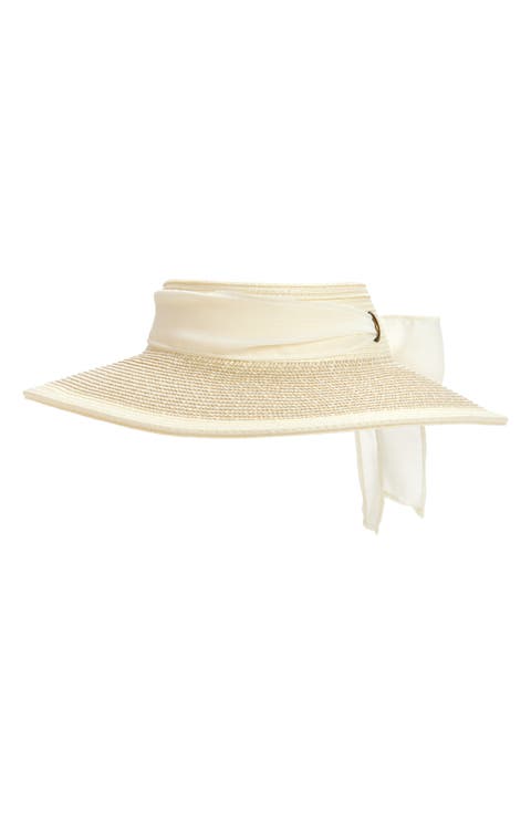 Chiffon Tie Woven Straw Visor