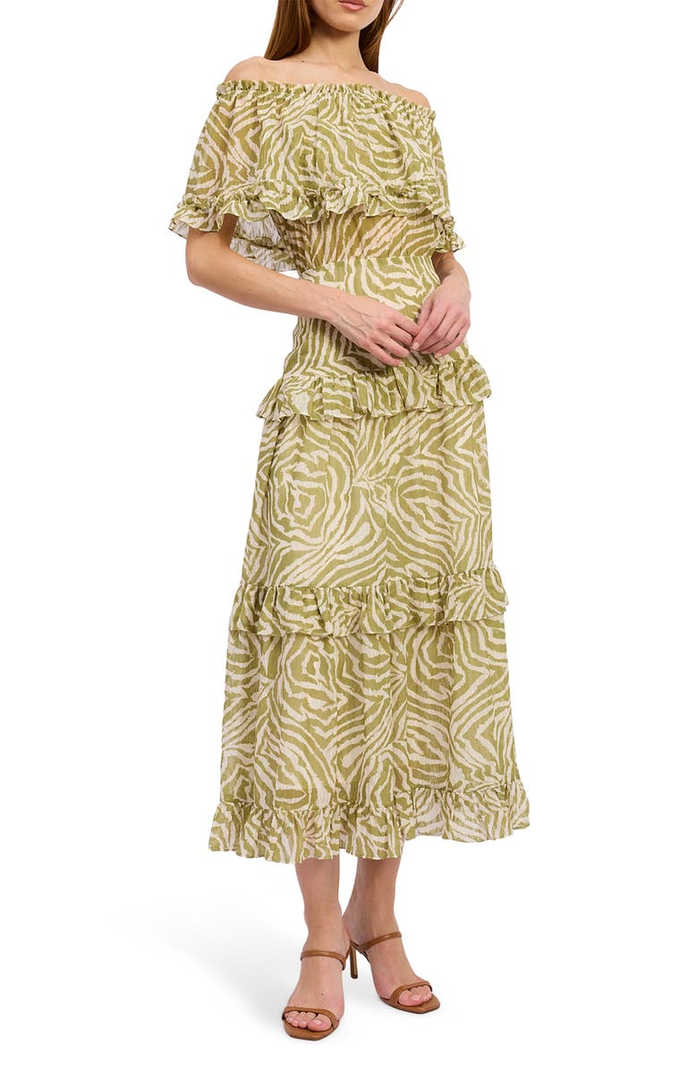 En Saison Skylar Off-the-Shoulder Midi Dress, Main, color, Off White Chartreuse