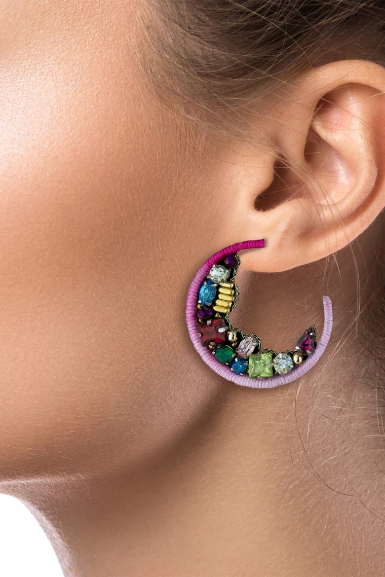 Crystal Beaded Wrapped Hoop Earrings, Alternate, color, MULTI/GOLD