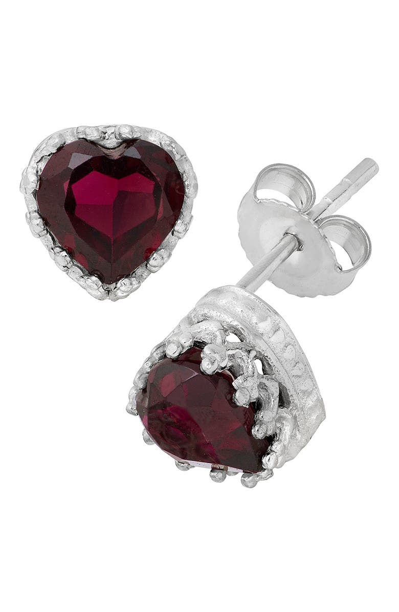 FZN Sterling Silver Gemstone Heart Stud Earrings, Main, color, Garnet