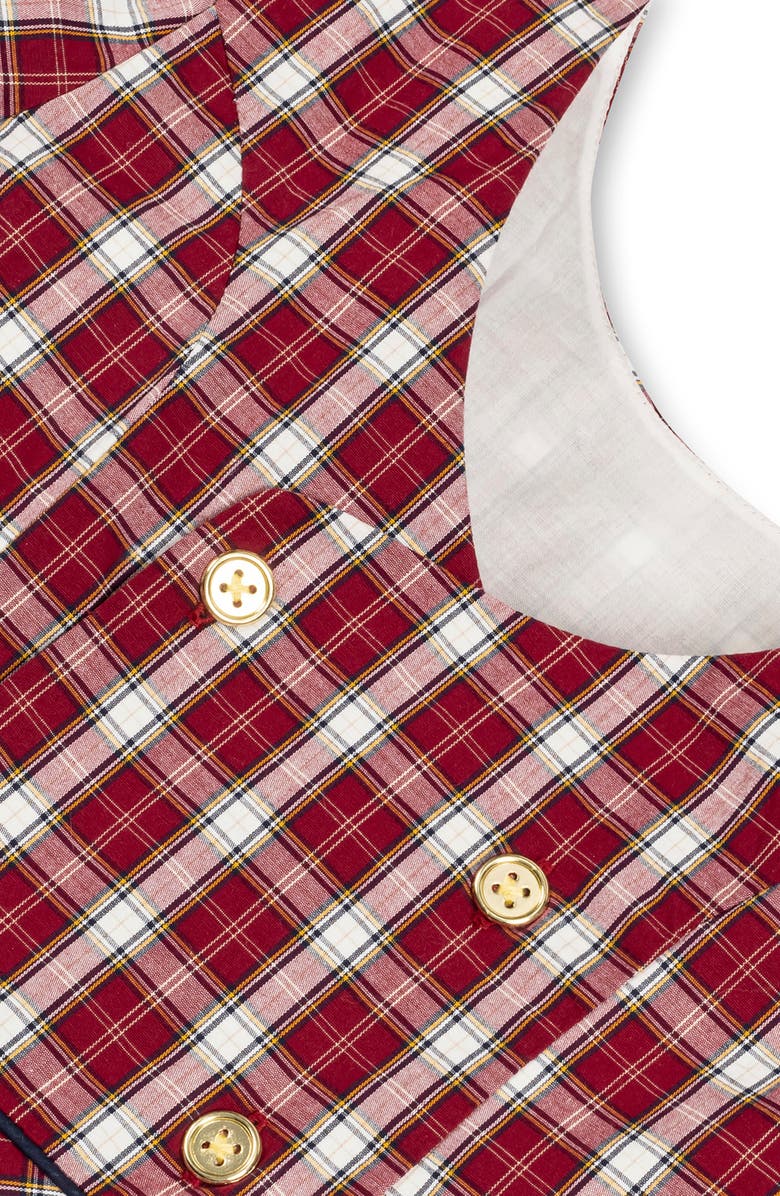 Hope & Henry Girls' Organic Short Sleeve Schoolgirl Dress, Kids, Alternate, color, Dark Red Collegiate Check