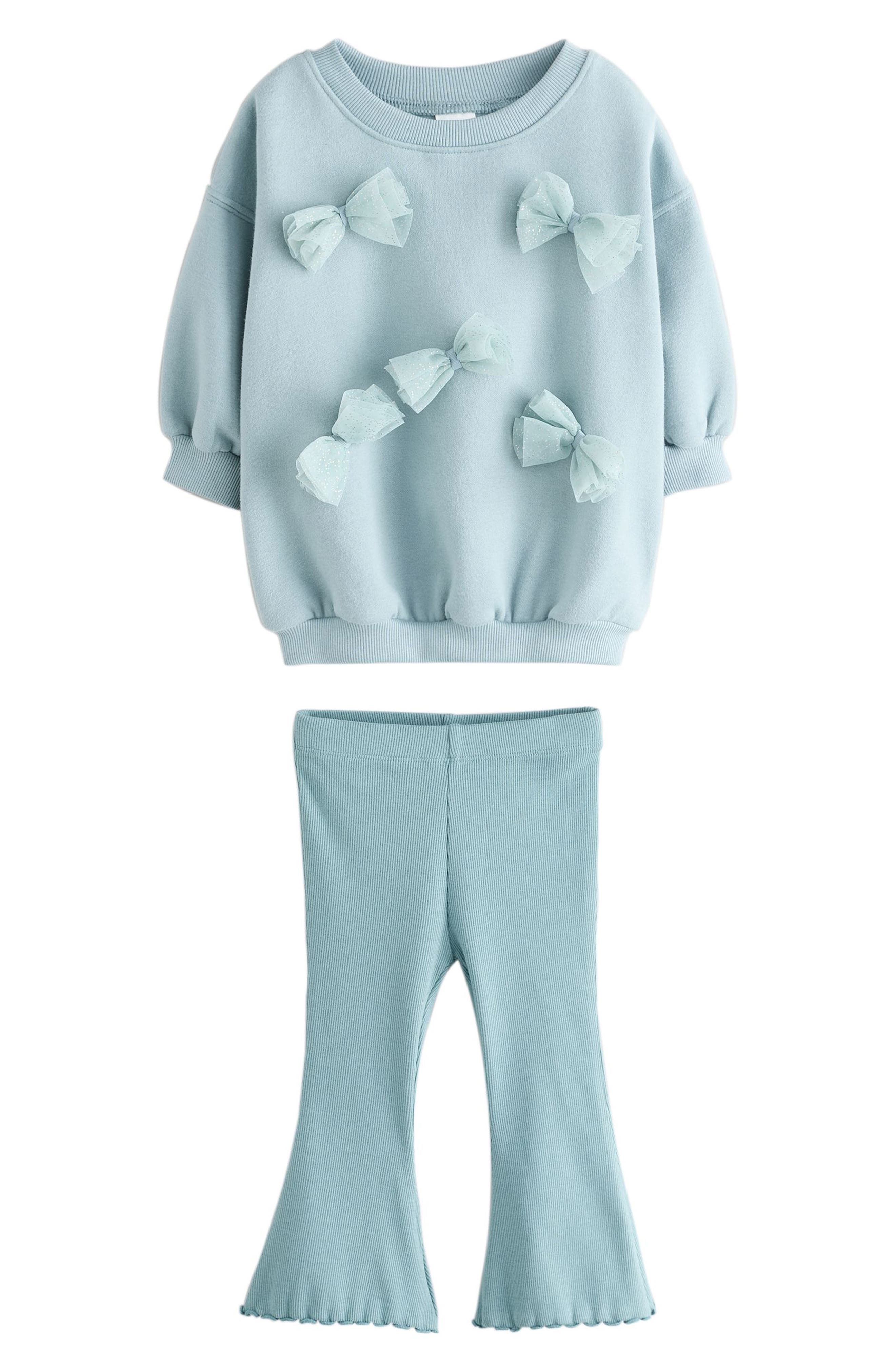 Next Kids' Butterfly Bow Appliqué Sweatshirt & Flare Leggings Set In Blue