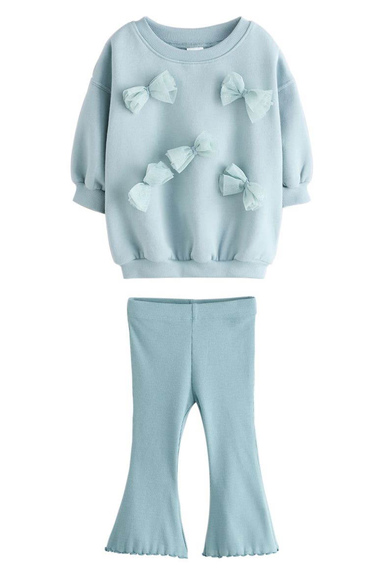 Kids' Butterfly Bow Appliqué Sweatshirt & Flare Leggings Set, Main, color, BLUE