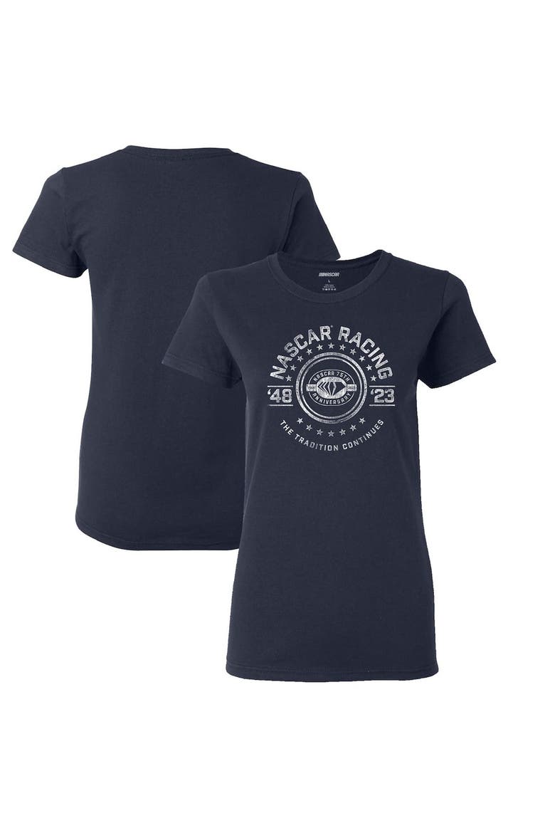 Women's Checkered Flag Heather Navy NASCAR 75th Anniversary Tradition T-Shirt, Alternate, color, Heather Navy