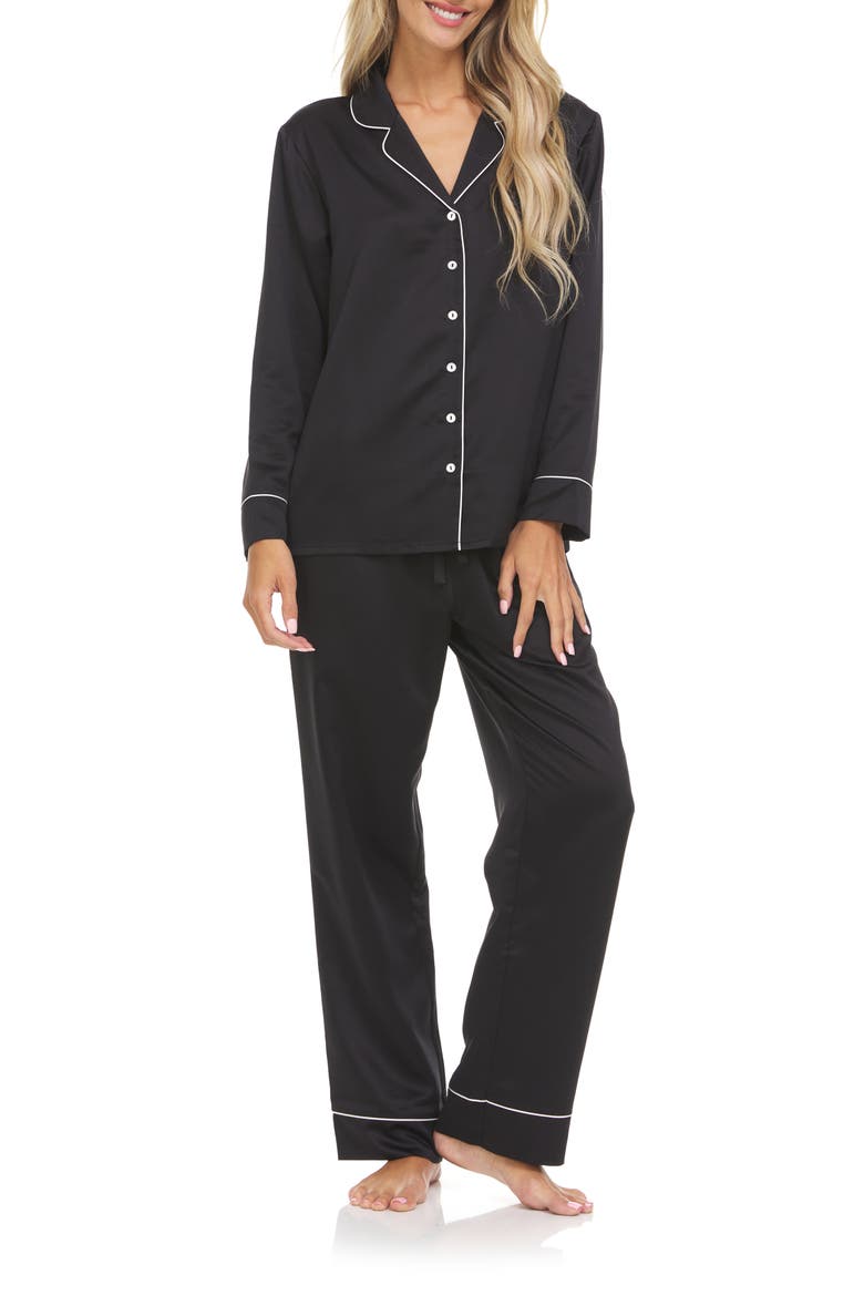 Kamie Charmeuse Satin Pajamas, Alternate, color, BLACK