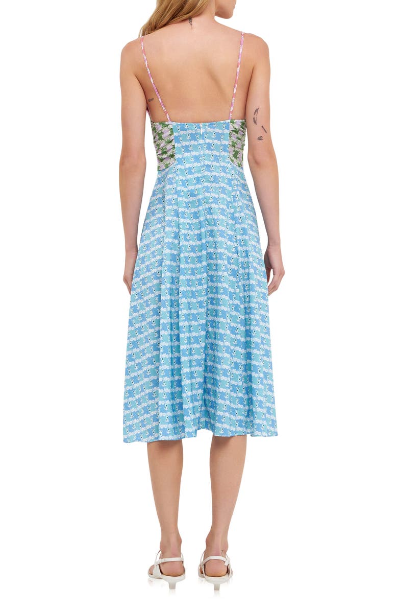 English Factory Floral Satin Dress, Alternate, color, Blue Multi