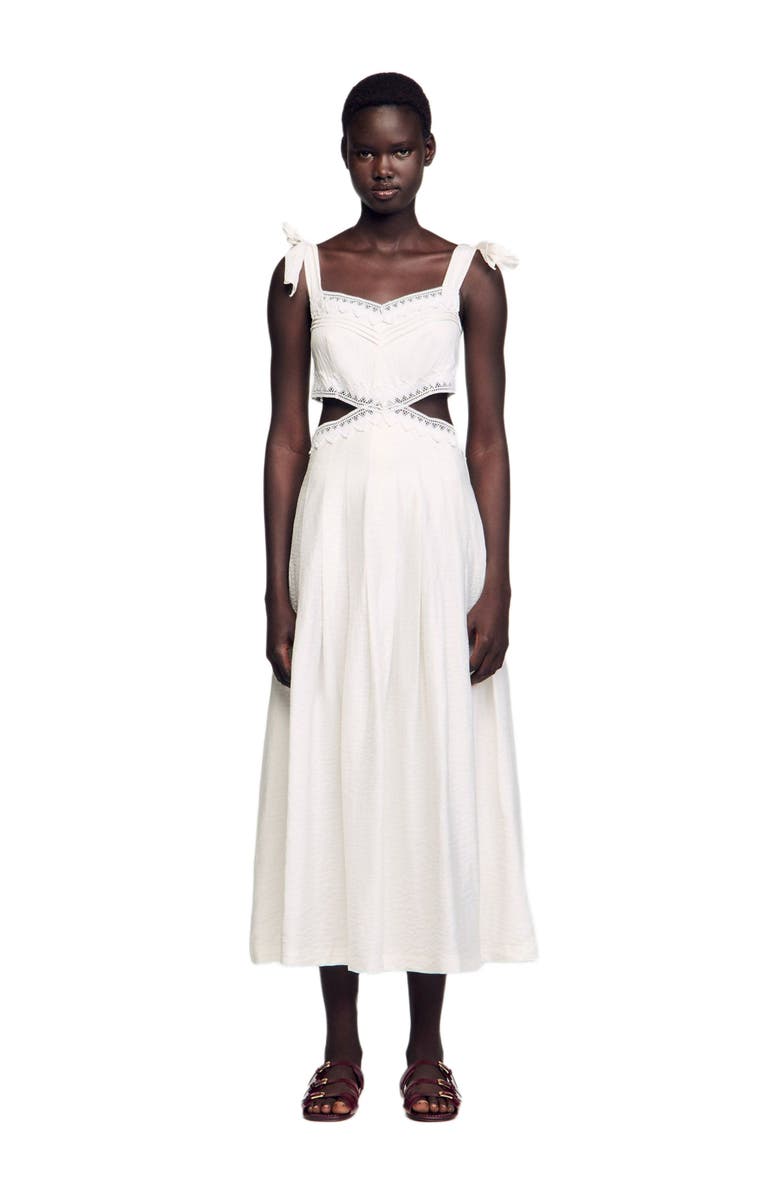 SANDRO Lace trim maxi dress, Main, color, 