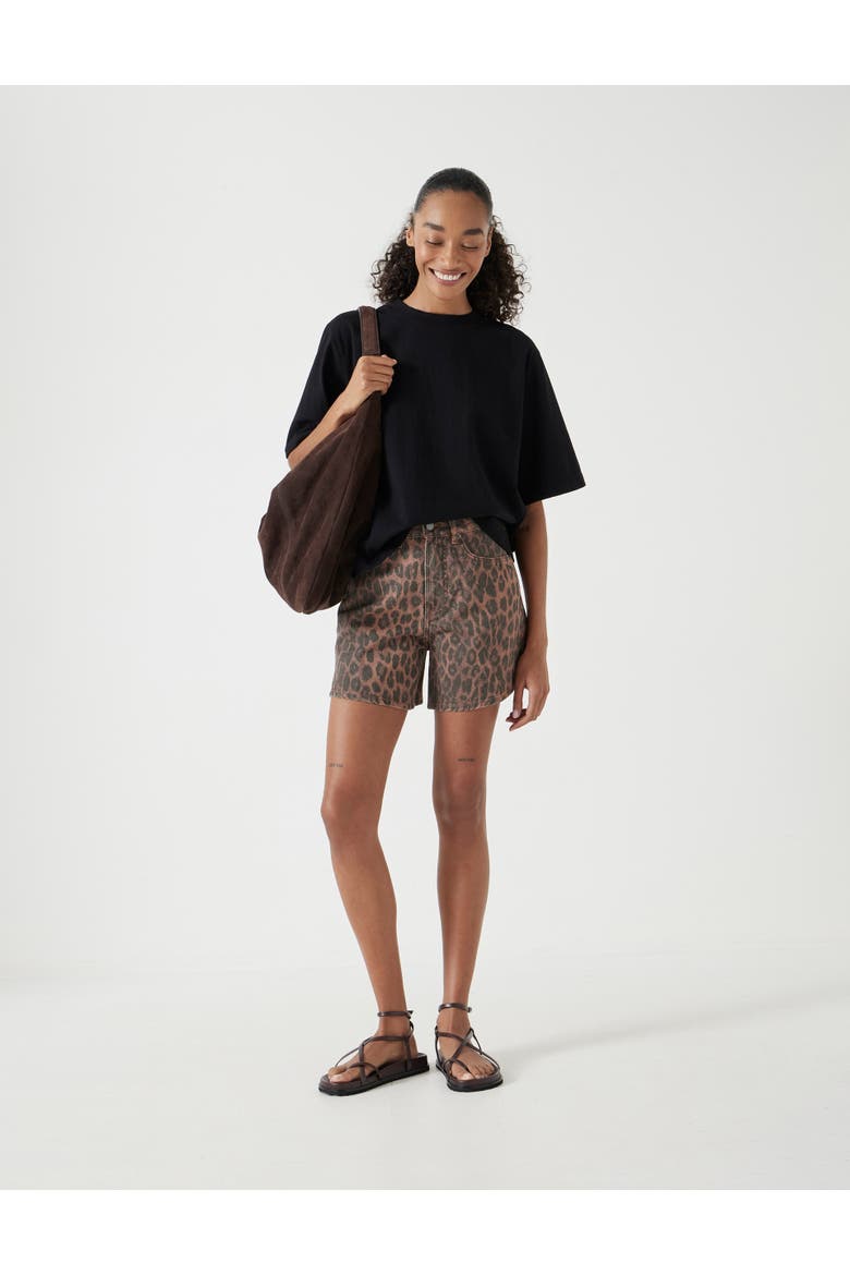 Printed Essential Denim Shorts, Alternate, color, Leopard Print