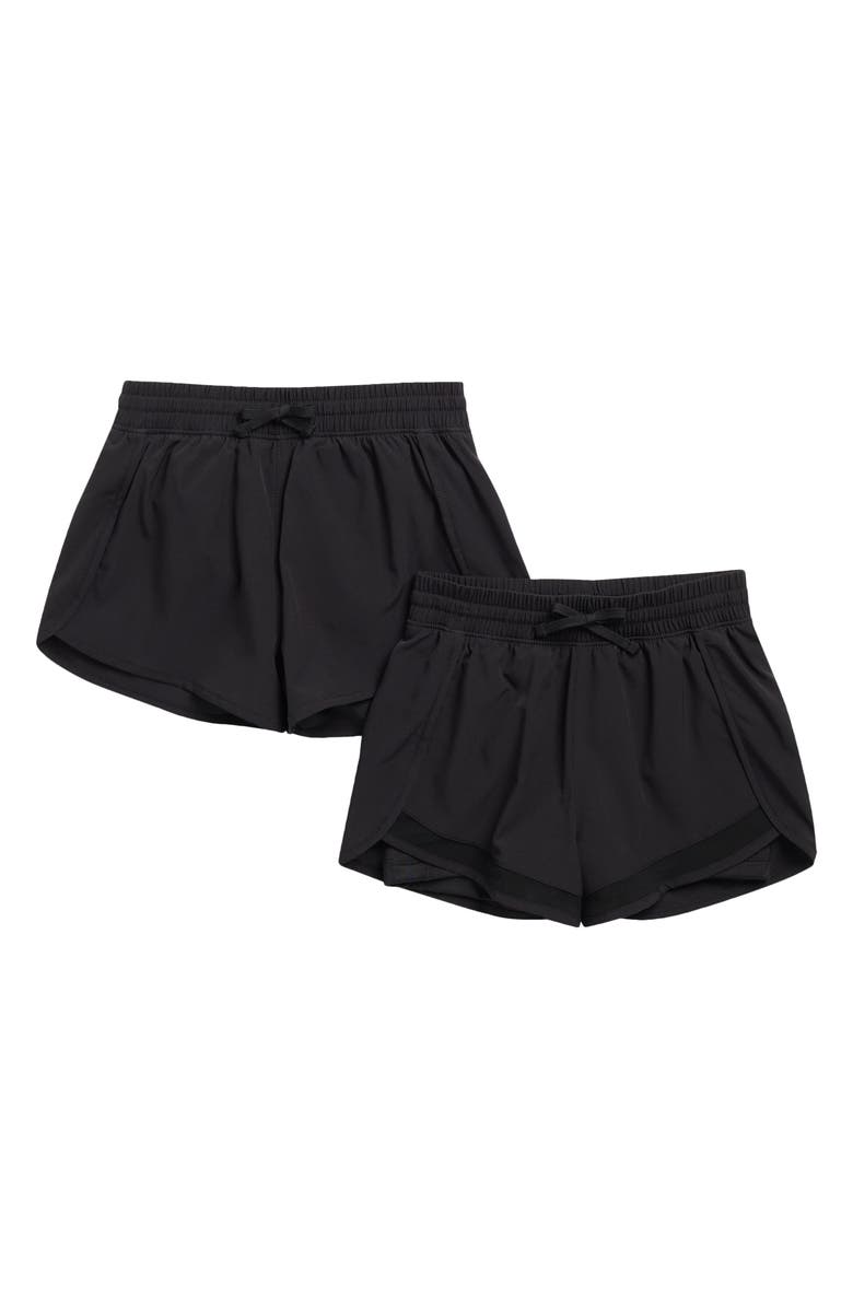 90 DEGREE BY REFLEX Kids' 2-Pack Lightstreme Active Shorts, Main, color, Black/ Black