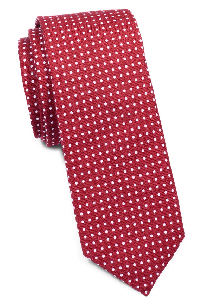 Wenson Dot Print Tie, Main, color, BURGUNDY