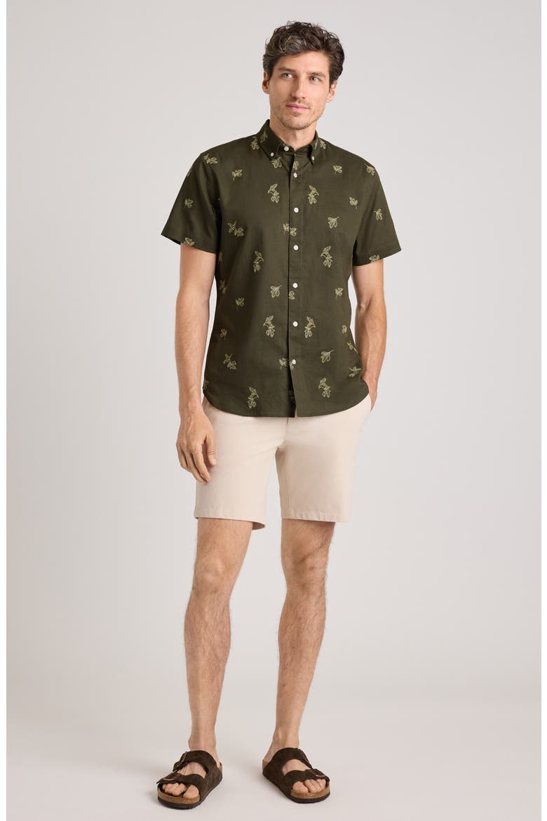 Montauk Embroidered Short Sleeve Button-Down Shirt, Alternate, color, GREEN LEAVES EMBROIDERY