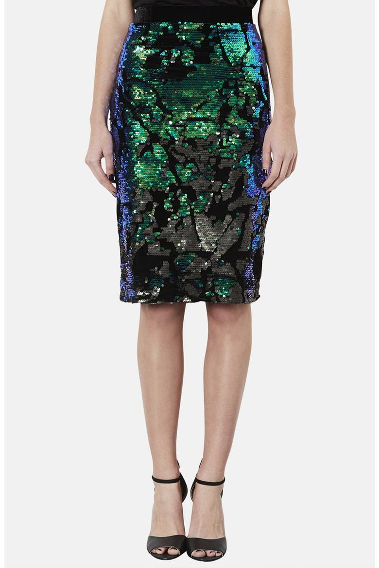 Sequin Velvet Pencil Skirt, Main, color, BLACK