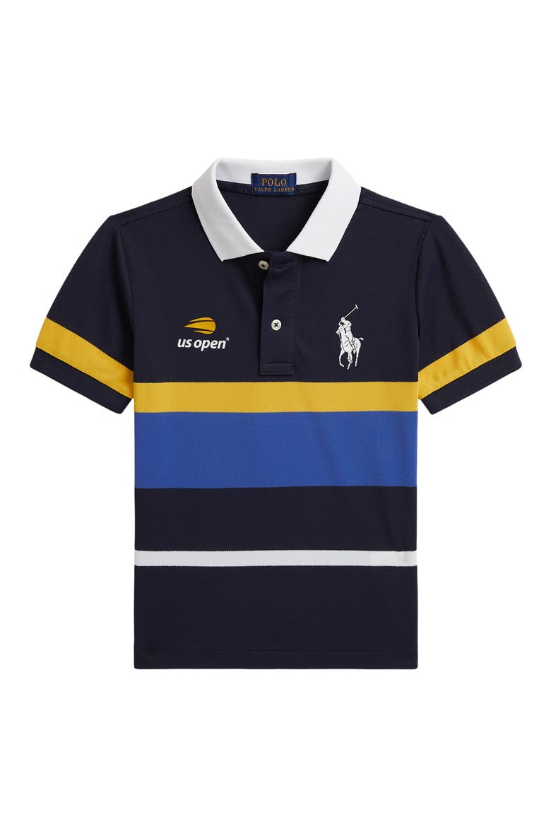 Kids' US Open Stripe Piqué Polo, Main, color, REFINED NAVY MULTI