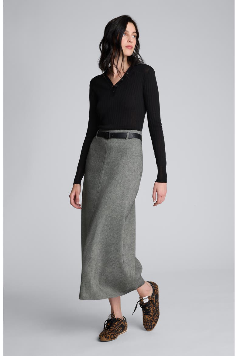 Belted Front Slit Midi Skirt, Alternate, color, BLACK/ OYSTER