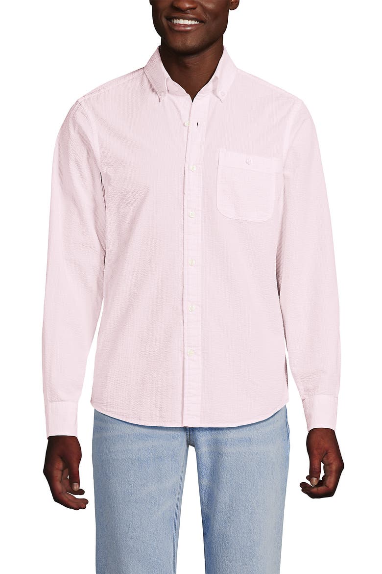 Long Sleeve Seersucker Shirt, Main, color, Sea Salt Pink Stripes