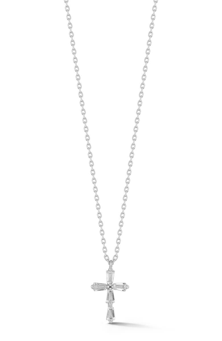 SPHERA MILANO Baguette Cubic Zirconia Cross Pendant Necklace, Main, color, Silver