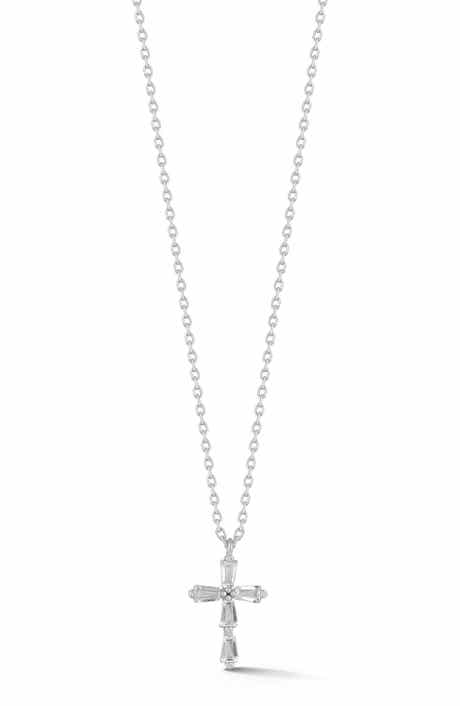 SPHERA MILANO Baguette Cubic Zirconia Cross Pendant Necklace