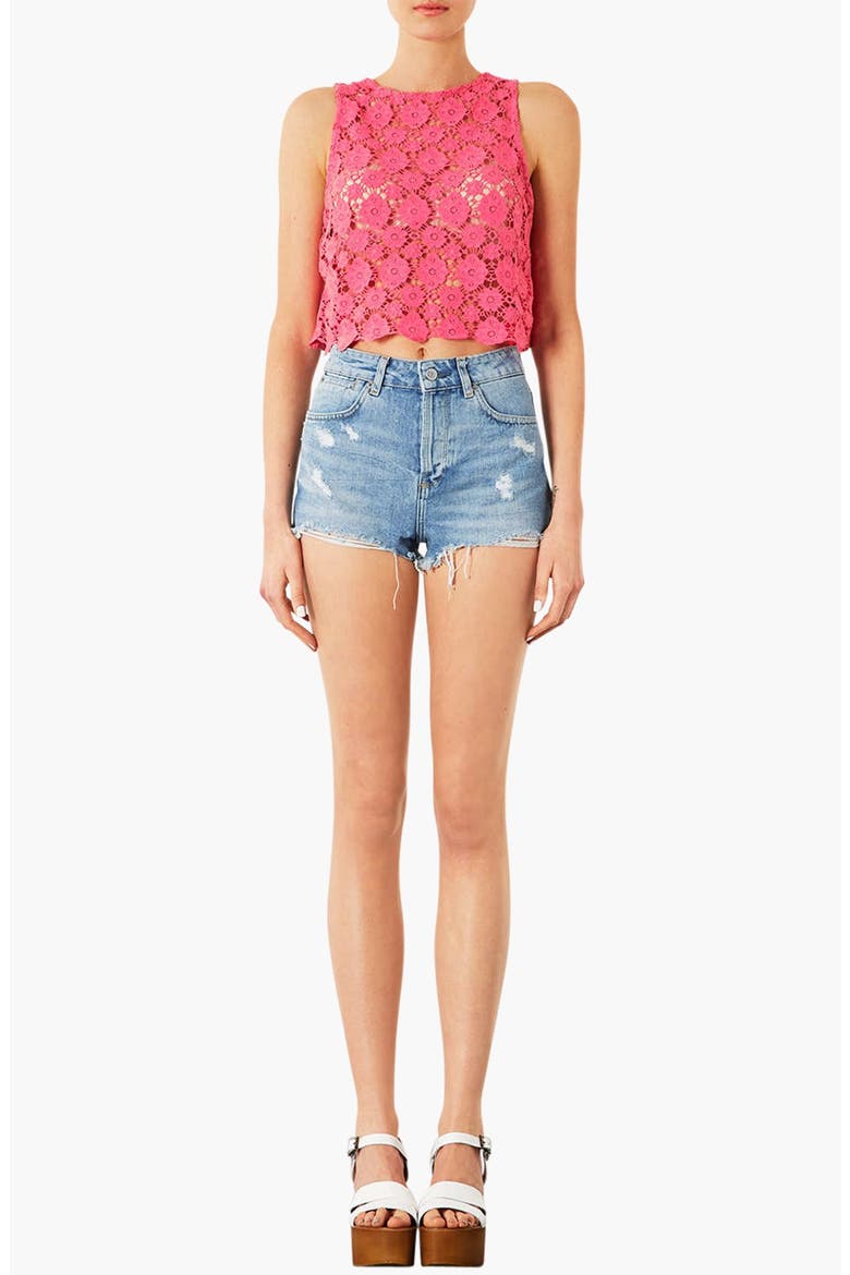 Moto 'Ruthie' Distressed Denim Shorts, Alternate, color, LIGHT DENIM