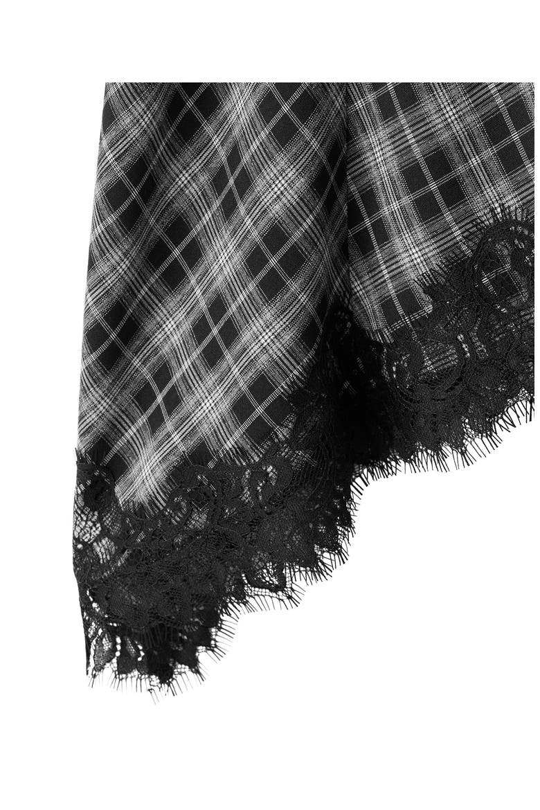 Lace Trim Plaid Midi Skirt, Alternate, color, BLACK