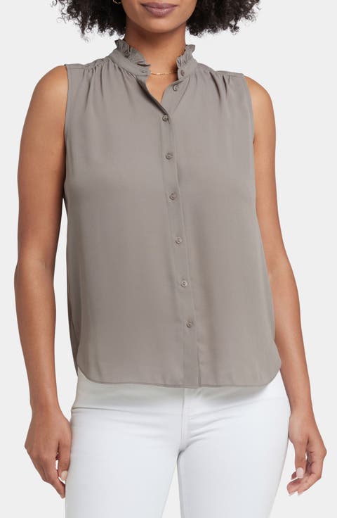 Print Ruffle Neck Sleeveless Top