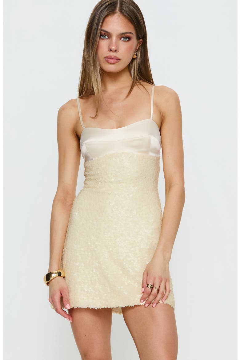 Alishia Satin & Sequin Corset Minidress, Alternate, color, BUTTER