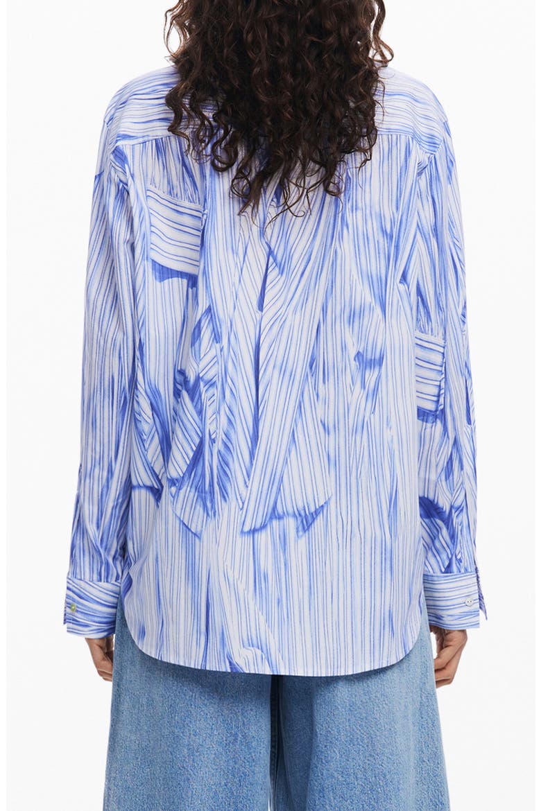 Marble Print Long Sleeve Woven Shirt, Alternate, color, WHITE