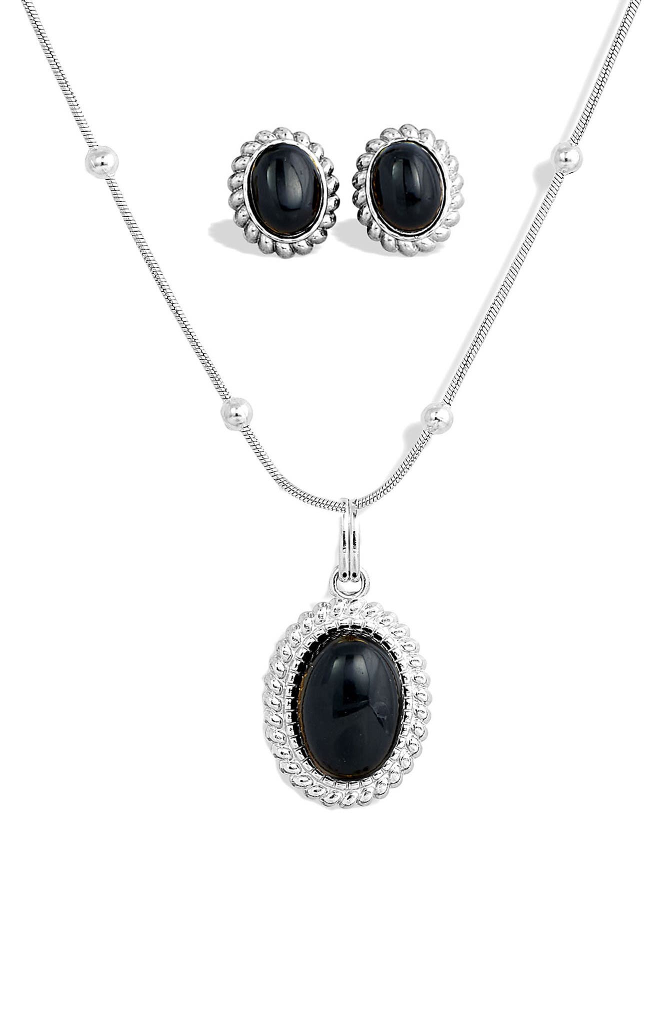 SAVVY CIE JEWELS Boxed Onyx Stud Earrings & Pendant Necklace Set